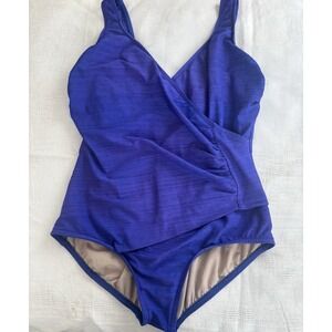 Classics By Jantzen Swimsuit 20W Purple Ruched Adjustable Straps Wrap Top